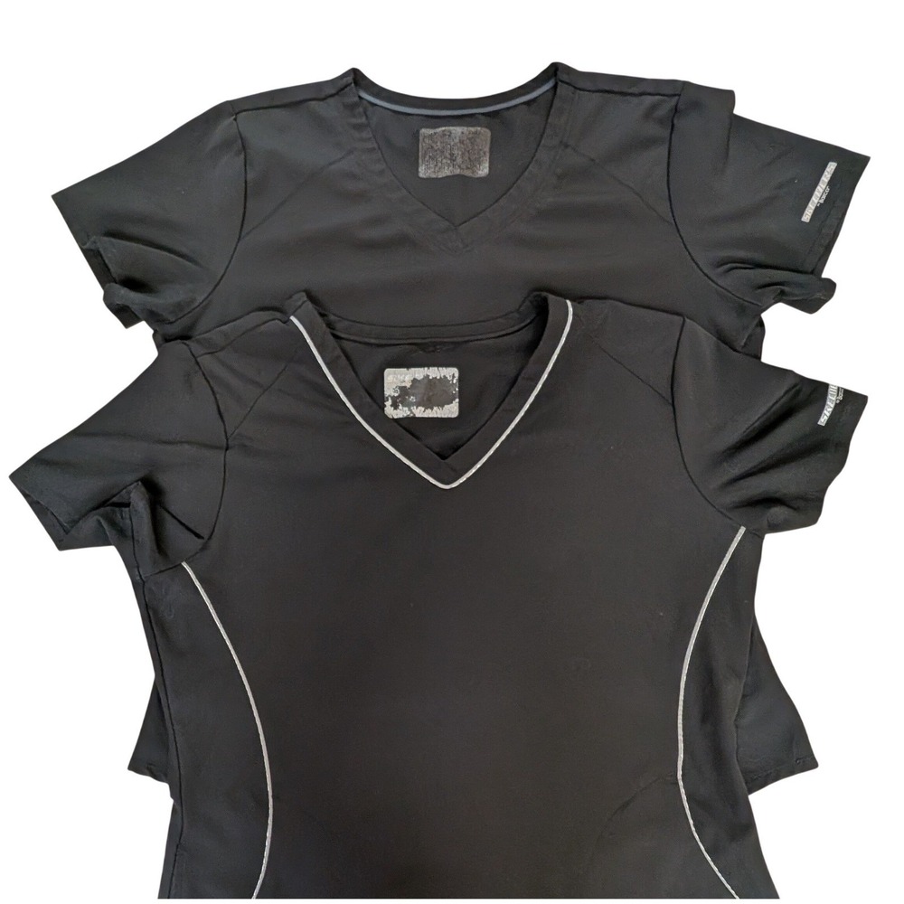 Skechers by Barco Women Scrub Top Bundle 2 L Black V-Neck Pocket Uniform Medical - Picture 2 of 9
